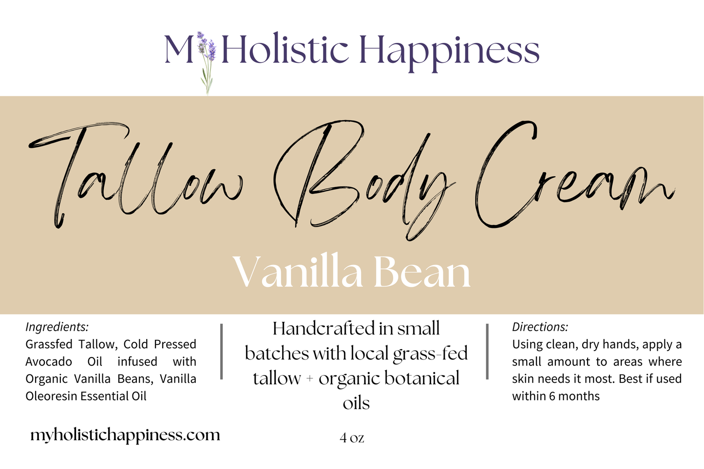 Vanilla Tallow Body Cream - Natural Skin Moisturizer