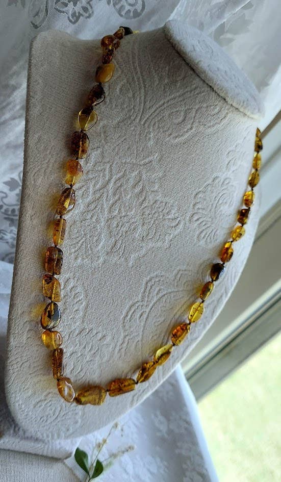 Rare GREEN 21" Baltic Amber Bean Adult Necklace w/ Tag & COA