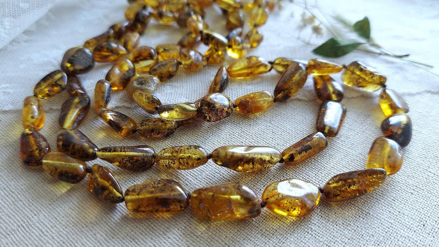 Rare GREEN 21" Baltic Amber Bean Adult Necklace w/ Tag & COA