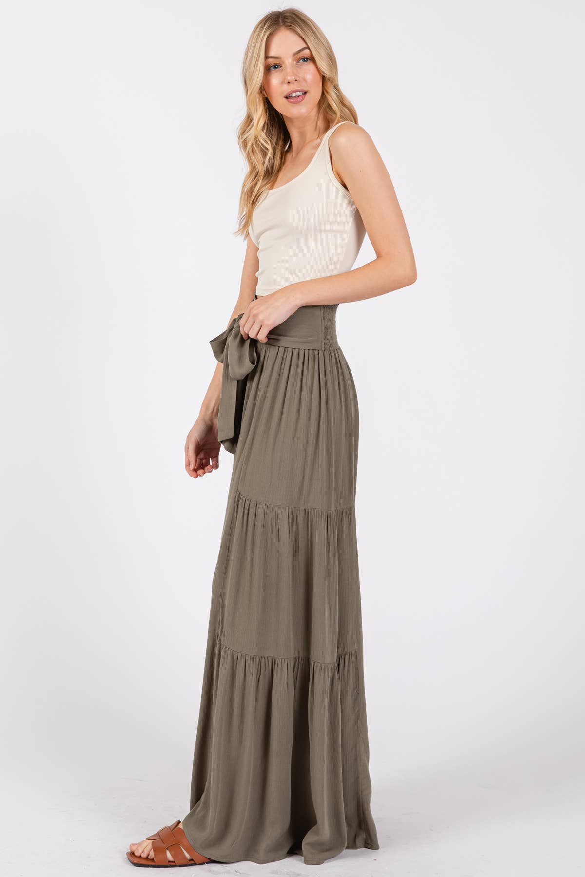 Woven Solid Wide Ruffle Hemming Pants