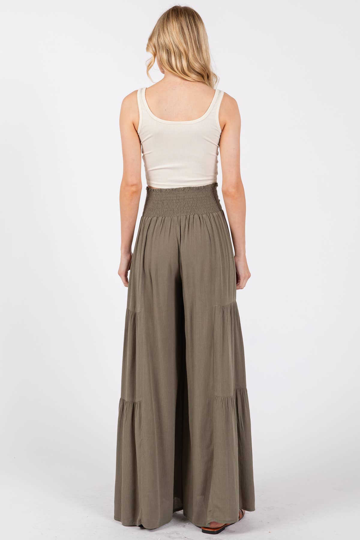 Woven Solid Wide Ruffle Hemming Pants