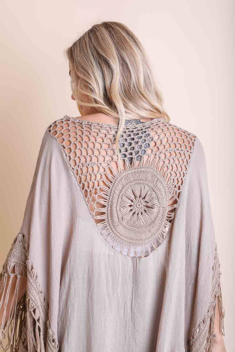 Kimona tan lace tassel