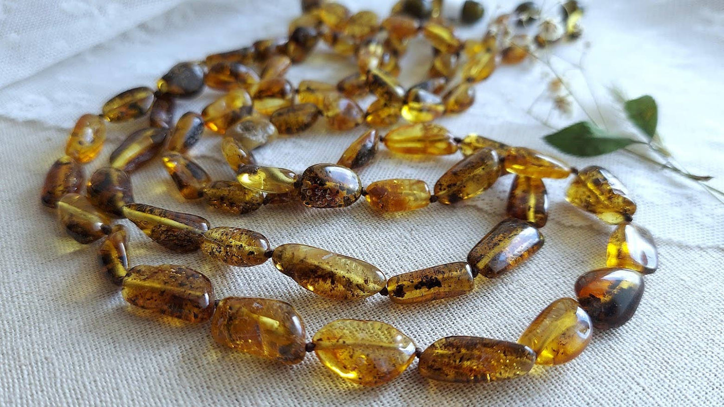 Rare GREEN 21" Baltic Amber Bean Adult Necklace w/ Tag & COA