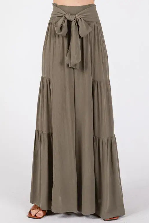 Woven Solid Wide Ruffle Hemming Pants