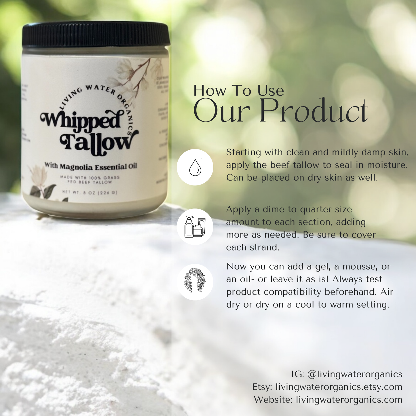 100% Grass Fed Whipped Tallow for Face, Hair, and Skin, Natural Tallow