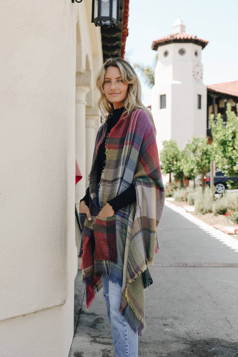 Plaid Pocket Wrap kimono