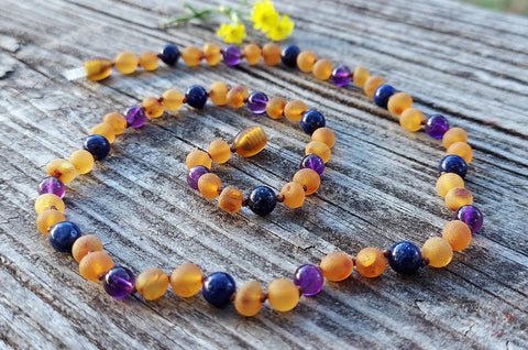 Deluxe Baltic Amber w/ Lapis Amethyst 17.5" Adult Necklace