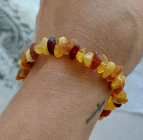 Raw Multi Baltic Amber Adult Stretch Bracelet ♥️ Tag & COA