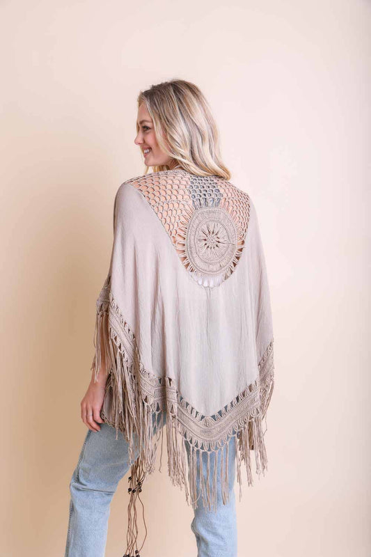 Kimona tan lace tassel