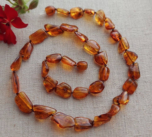 Fancy Honey Baltic Amber Bean Adult Necklace w/ Tag & COA