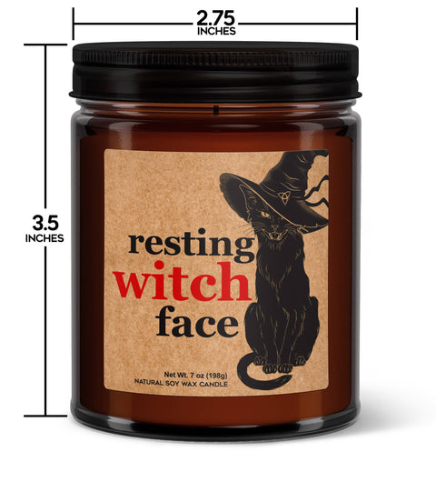 Resting Witch Face Halloween Soy Candle - Black Cat Hat