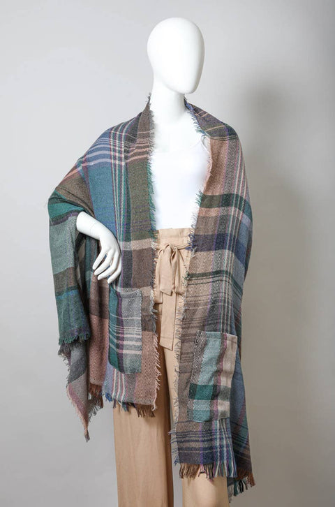 Plaid Pocket Wrap kimono