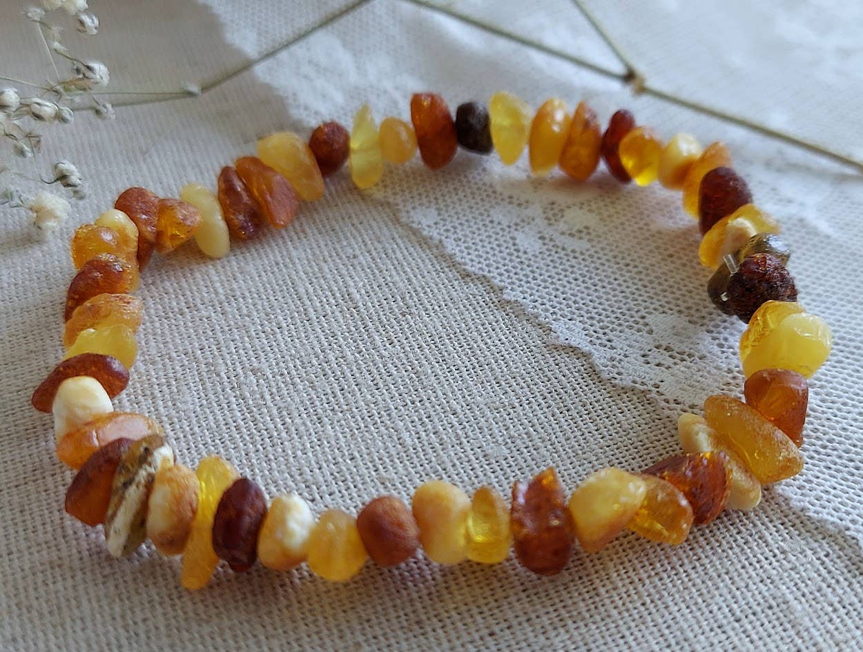 Raw Multi Baltic Amber Adult Stretch Bracelet ♥️ Tag & COA