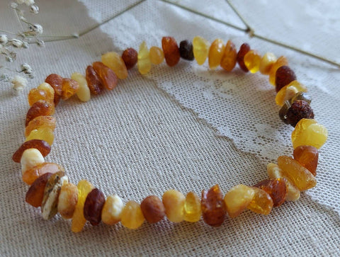 Raw Multi Baltic Amber Adult Stretch Bracelet ♥️ Tag & COA