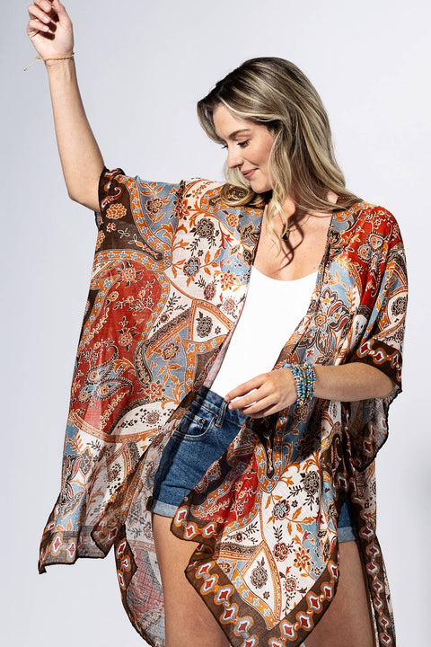 Multi Terracotta Paisley Kimono