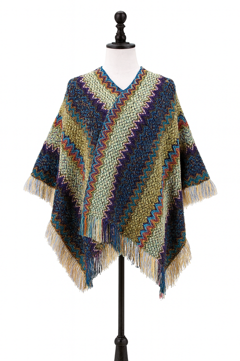 Poncho Sweater: Blue multi knit