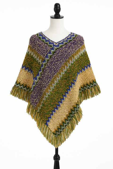 Poncho Sweater: Green multi knit