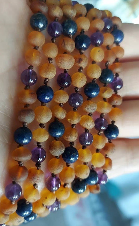 Deluxe Baltic Amber w/ Lapis Amethyst 17.5" Adult Necklace