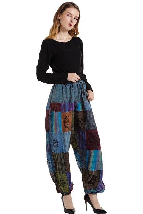 Mixed Patch Harem Pants