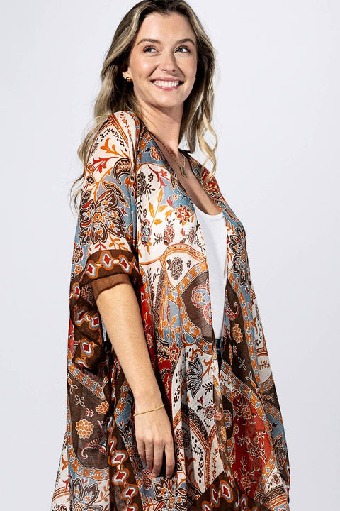 Multi Terracotta Paisley Kimono