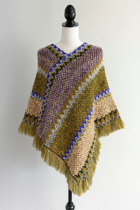Poncho Sweater: Green multi knit