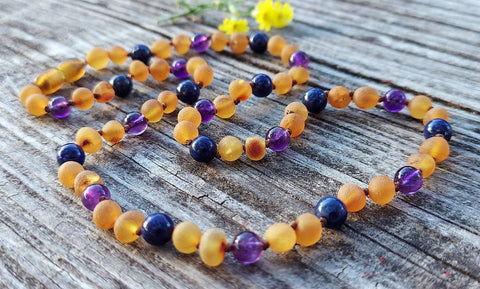 Deluxe Baltic Amber w/ Lapis Amethyst 17.5" Adult Necklace