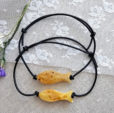 Raw Baltic Amber Carved Fish Adjustable Adult Bracelet 🐟