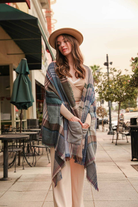 Plaid Pocket Wrap kimono