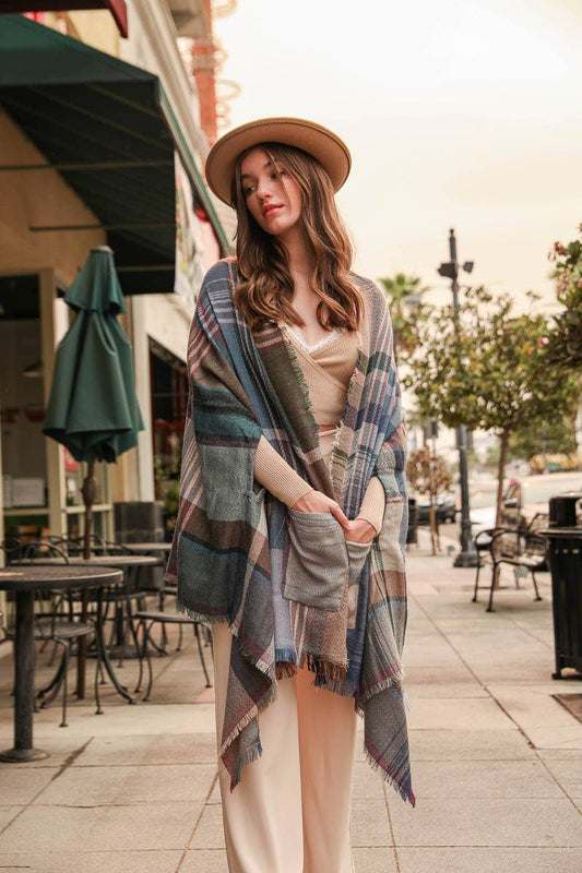 Multicolor Plaid Pocket Wrap