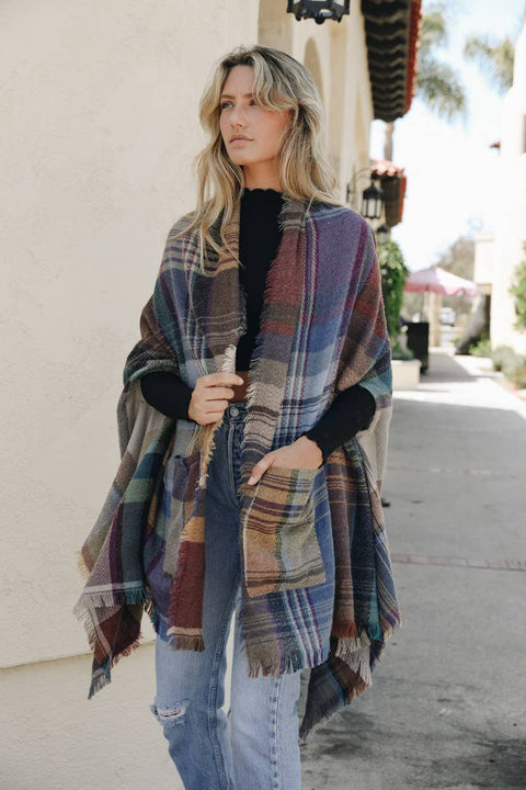 Plaid Pocket Wrap kimono