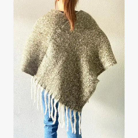 Olive Knit Tasseled Hooded Poncho