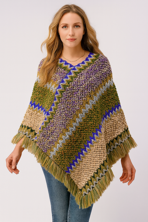 Poncho Sweater: Green multi knit