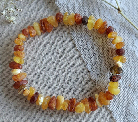 Raw Multi Baltic Amber Adult Stretch Bracelet ♥️ Tag & COA