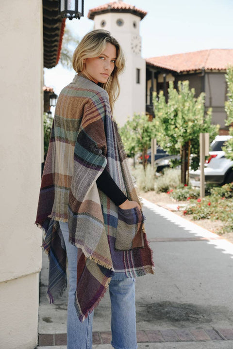 Plaid Pocket Wrap kimono