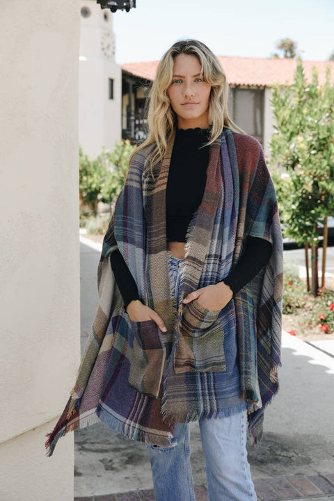 Plaid Pocket Wrap kimono