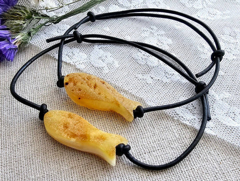Raw Baltic Amber Carved Fish Adjustable Adult Bracelet 🐟