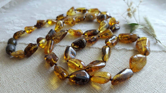 Rare GREEN 21" Baltic Amber Bean Adult Necklace w/ Tag & COA