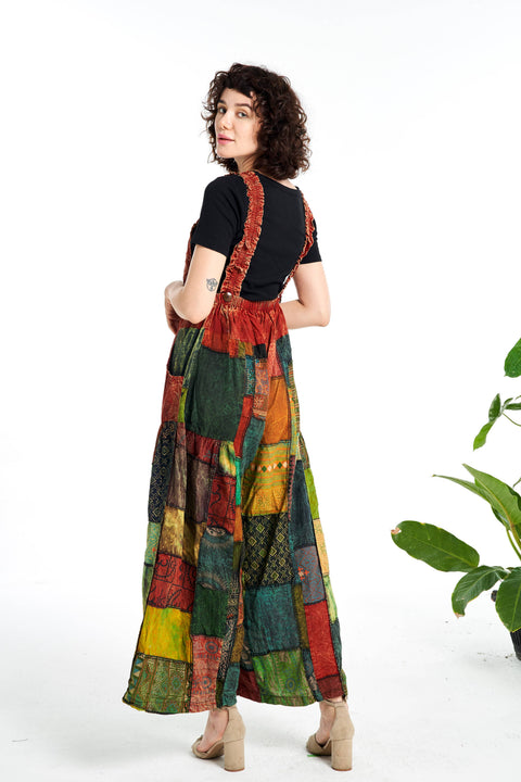 Patchwork Overall Jumpsuit Wide-Leg BROWN RUST