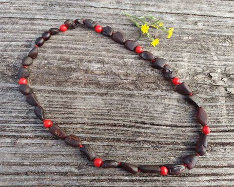 Fancy Raw Cherry Baltic Amber Bean Adult Necklace w/ Tag COA