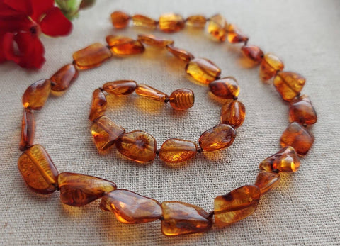 Fancy Honey Baltic Amber Bean Adult Necklace w/ Tag & COA